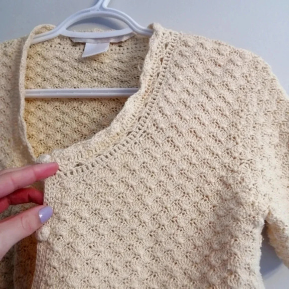 Vintage Scalloped Knit Short Sleeve Button Cardigan Cottage Grandma Small - Picture 6 of 16